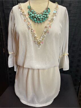 Women's Cream V-Neck Swim Coverup Tunic